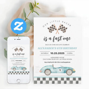 Fast One Race Car 1st Birthday Invitation