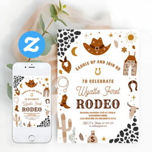 My First Rodeo Cowboy Ranch Southwestern Birthday Invitation