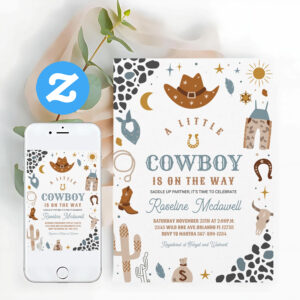 Cowboy Rodeo Boy Southwestern Ranch Baby Shower Invitation