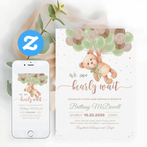 Teddy Bear Baby Shower Bear With Balloons Invitation