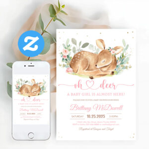 Floral Deer Oh Deer Girl Baby Shower Invitation