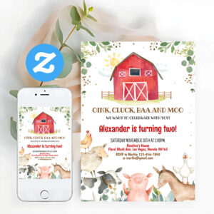 Farm Animals Barnyard Boy Boy Barn Party Birthday Invitation