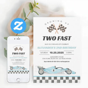 Two Fast Race Car 2nd Birthday Invitation