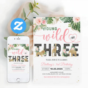 Girl Young Wild And Three Birthday Invitation