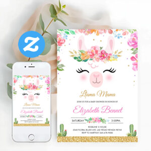 Llama Alpaca Fiesta Cactus Baby Shower Invitation