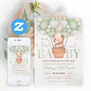 We Can Bearly Wait Bear Theme Baby Shower Invitation