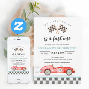Fast One Race Car 1st Birthday Invitation