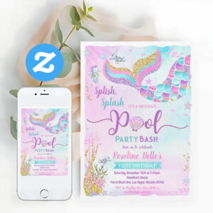 Pool Party Mermaid Under The Sea Birthday Invitation