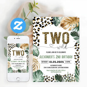 Two Wild Leopard Print Jungle Birthday Invitation