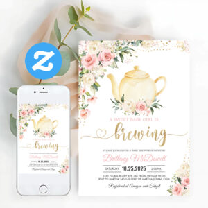 Tea Party Pink Floral Girl Baby Shower Invitation