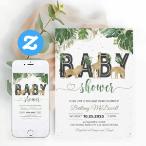 Wild One Jungle Gold Safari Baby Shower Invitation