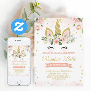 Glitter Unicorn Magical Party Invitation