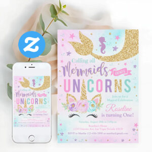 Magical Unicorn Mermaid Birthday Invitation