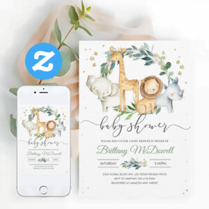 Gender Neutral A Wild One Safari Baby Shower Invitation