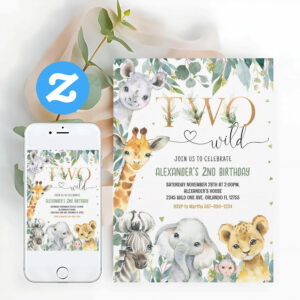 Two Wild Birthday 2nd Gold Jungle Animals Invitation
