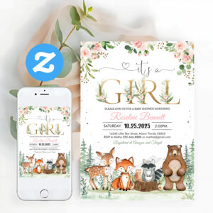 Girl Woodland Baby Shower Invitation