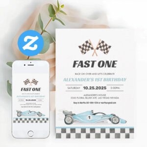 Fast One Racing Car First Birthday Invitation