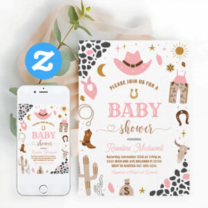 Cowboy Rodeo Boy Wild West Western Baby Shower Invitation