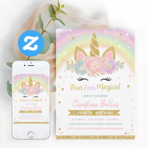 Four Ever Magical Unicorn Birthday Invitation