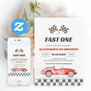 Fast One Racing Car Vintage First Birthday Invitation