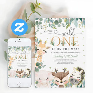 Wild One Jungle Safari Baby Shower Invitation